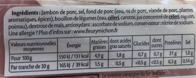 Lista de ingredientes del producto Le tranche fin Fleury Michon 