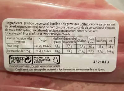 Lista de ingredientes del producto Le Supérieur Nature Fleury Michon 75 g