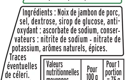 Lista de ingredientes del producto Allumettes de bacon - 2x75 g. Fleury Michon 150 g