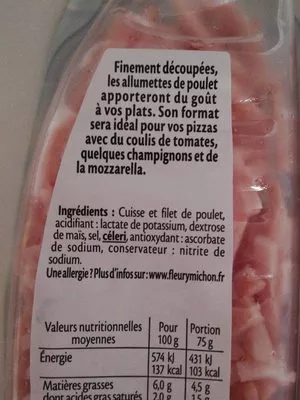 Lista de ingredientes del producto Alumette de poulet Fleury Michon 