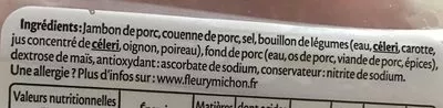 Lista de ingredientes del producto Le supérieur avec couenne - 2tr. Fleury Michon 80 g