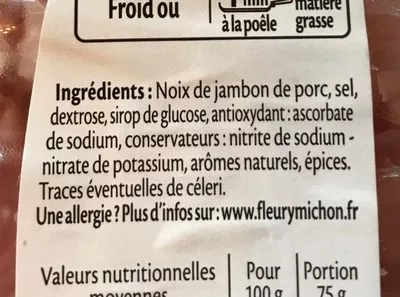 Lista de ingredientes del producto Emincés de bacon - 2x75g. Fleury Michon 150 g