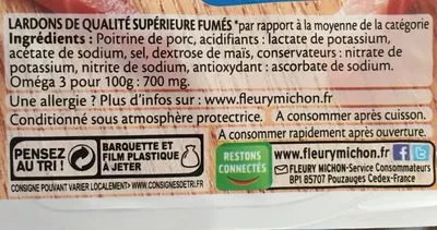 Lista de ingredientes del producto Allumettes fumées- 25% de sel - 2 x75g Fleury Michon 150 g