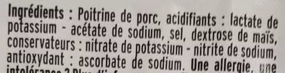 Lista de ingredientes del producto Allumettes fumées -25% de sel Fleury Michon 2 x 90 g