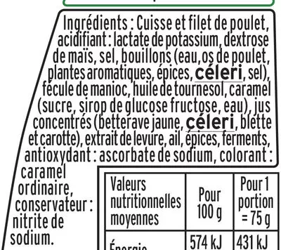 Lista de ingredientes del producto Allumettes de poulet Fleury Michon 150 g