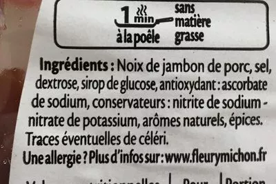 Lista de ingredientes del producto Allumettes de bacon Fleury Michon 