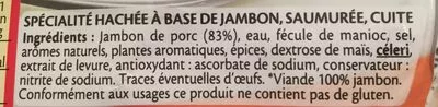 Lista de ingredientes del producto Le haché de jambon à poêler Fleury Michon 