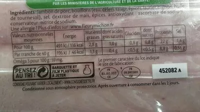 Lista de ingredientes del producto Jambon supérieur Fleury michon Fleury Michon 400 g