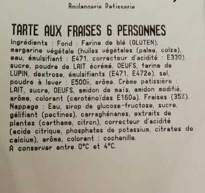 Lista de ingredientes del producto Tarte aux fraises  