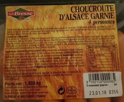 Lista de ingredientes del producto Choucroute d alsace garnie La Bresse 