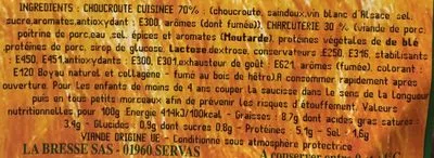 Lista de ingredientes del producto Choucroute d’Alsace garie La Bresse 