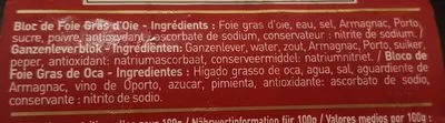 Lista de ingredientes del producto Bloc de foie gras d'oie sans morceaux Montfort 