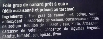 Lista de ingredientes del producto Foie gras au torchon prêt à cuire Montfort 400 g