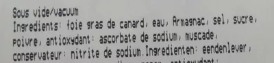 Lista de ingredientes del producto Bloc de foie gras de canard Sans marque, Euralis Gastronomie 190 g