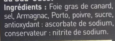 Lista de ingredientes del producto Foie gras de canard entier du Sud-Ouest Montfort 200 g