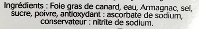 Lista de ingredientes del producto Bloc de Foie Gras de Canard Sans marque, Diamant Noir, Euralis Gastronomie 35 g