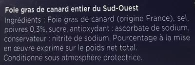 Lista de ingredientes del producto Foie gras de canard entier du Sud-Ouest Maison Montfort 