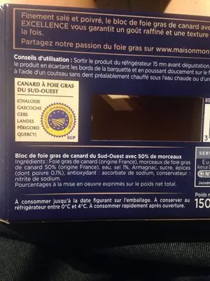 Lista de ingredientes del producto Bloc de foie gras de canard Maison Montfort, Montfort 150 g