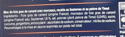 Lista de ingredientes del producto Foie gras de canard, Grande Selection Maison Montfort 