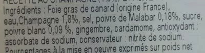 Lista de ingredientes del producto Bloc de foie gras de canard Montfort, Maison Montfort 330 g