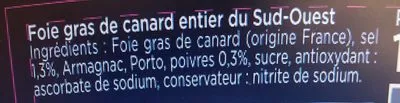 Lista de ingredientes del producto Foie gras de canard entier IGP Excellence Maison Montfort 160g