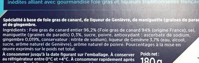 Lista de ingredientes del producto Foie gras de canard Création 3 Maison Montfort 180g