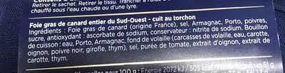 Lista de ingredientes del producto Foie gras de canard Maison Montfort 380 g