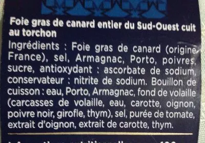 Lista de ingredientes del producto Foie gras de canard entier Montfort 150 g