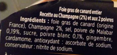 Lista de ingredientes del producto Foie gras de canard entier Maison Montfort 80g (2x40g)