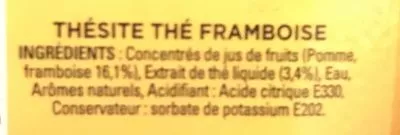 Lista de ingredientes del producto Thésite Concentré Thé Framboise Antésite 13 cl