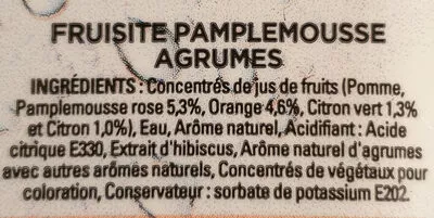 Lista de ingredientes del producto Concentré a diluer pamplemousse agrumes FRUISITE Antésite, Fruisité 13 cl