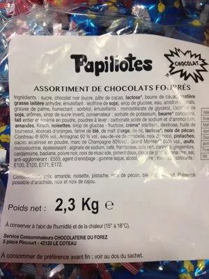 Lista de ingredientes del producto Papillotes chocolat Papillotes 