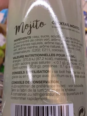 Lista de ingredientes del producto Mojito  