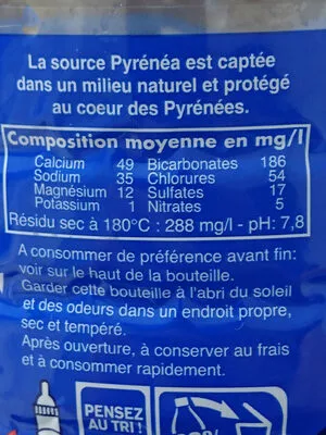 Lista de ingredientes del producto Eau de source Pyrenea Pyrenea 1,5l