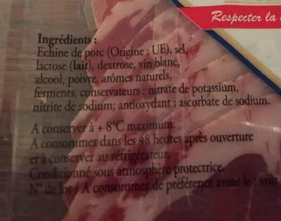 Lista de ingredientes del producto La coppa des Pyrennees SALAISONS PYRENEENNES Salaisons Pyrénéennes 