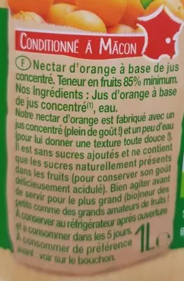 Lista de ingredientes del producto Nectar d'orange sans pulpe Joker 1 L