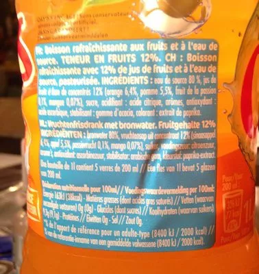 Lista de ingredientes del producto Oasis tropical Orangina Schweppes, Narrn, Oasisnw, Oasisn, Oasis 1 l