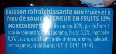 Lista de ingredientes del producto Fraise Framboise Oasis 2 l