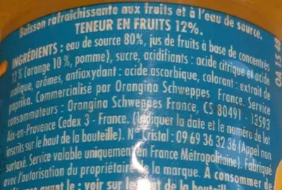 Lista de ingredientes del producto Oasis duo d'oranges Oasis 50 cl