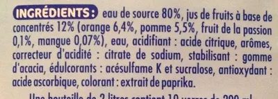 Lista de ingredientes del producto Oasis Zéro Tropical Oasis,  orangina 2L