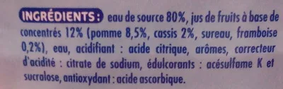 Lista de ingredientes del producto Oasis zéro Pomme cassis framboise Oasis 2 l