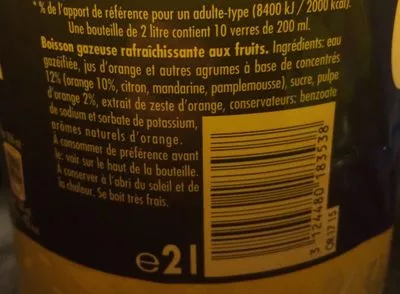 Lista de ingredientes del producto Orangina Orangina 2 l