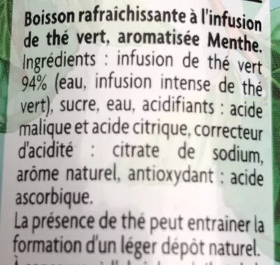 Lista de ingredientes del producto Thé vert infusé glacé saveur Menthe May Tea, Oscar mayer 1 l