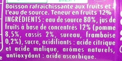 Lista de ingredientes del producto Oasis pomme-cassis framboise Oasis, Orangina Schweppes 33 cL