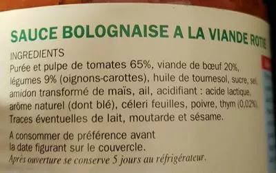 Lista de ingredientes del producto Sauce bolognaise Louis Martin 