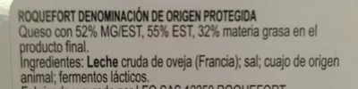 Lista de ingredientes del producto Roquefort Cantorel 100 g