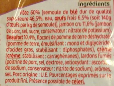 Lista de ingredientes del producto Tortellini au Jambon cru et Beaufort Ecochard 500g