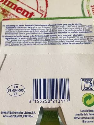 Lista de ingredientes del producto Nestlé Bebé Nestlé 400 g