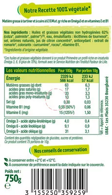 Lista de ingredientes del producto Primevère Tartine & Cuisson Primevère 750 g