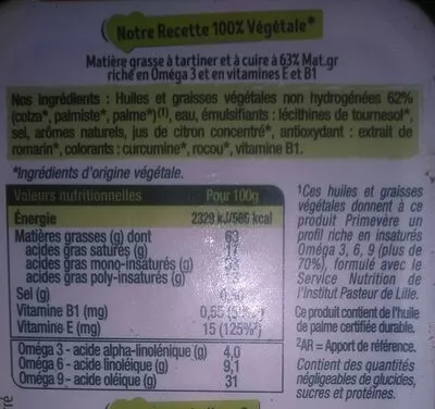 Lista de ingredientes del producto Primevère Tartine & Cuisson Primevère 500g